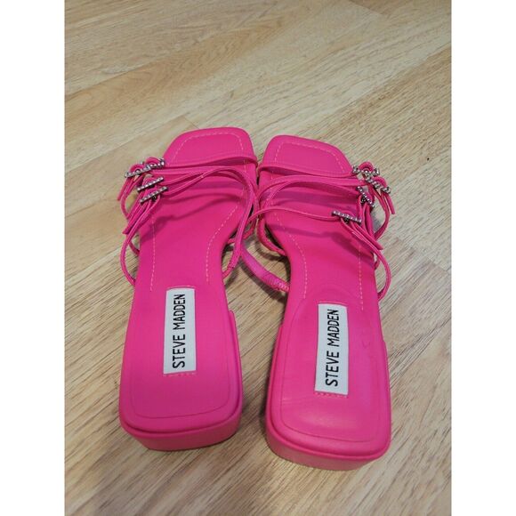 New womens sz 9.5 Steve Madden pink African slide sandals Y2K rhinestone - Picture 6 of 7